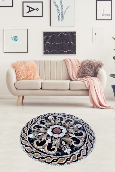 linazaitun Mozaik Desenli Renk Geçişli Dijital Baskı Yıkanabilir Kaymaz Taban...