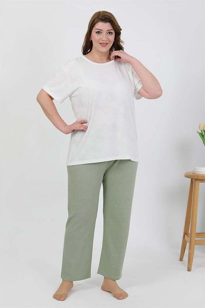 modaserdem Mdsrdm Women's Plus Size Short Sleeve Combed Cotton Pajama Set White 202510