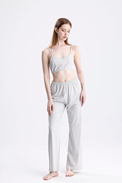 Laperissa Women's Gray 3-Piece Home Wear Set Bustier, Pants and Tie Top