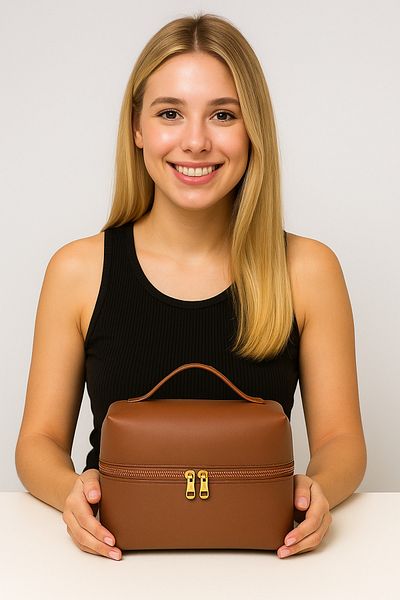 FDF STORE Τσάντα Μακιγιάζ Μαλακό Δερμάτινο Ταξιδιωτικό Καλλυντικό Μεγάλο Μέγεθος