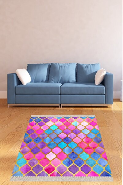 linazaitun Renkli Damla Desenli Dijital Baskı Yıkanabilir Kaymaz Taban Leke T...