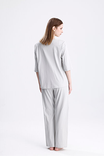 Laperissa Women's Gray 3-Piece Home Wear Set Bustier, Pants and Tie Top