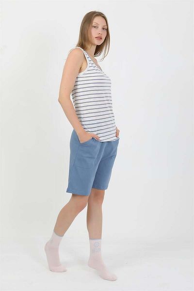 modaserdem Mdsrdm Women's Thick Strap Cotton Combed Shorts Suit Blue-100% Cotton