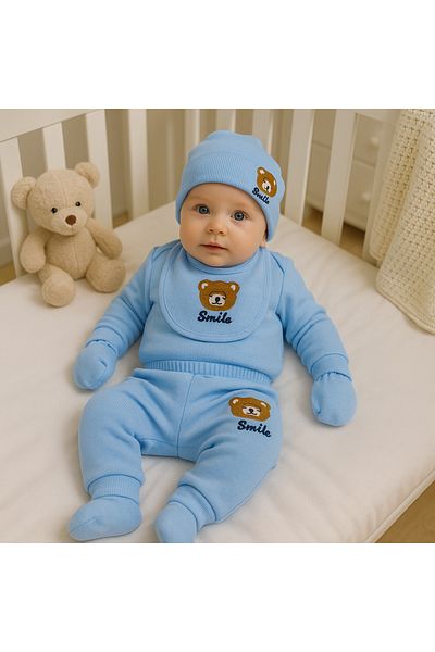 Maysa Smile Patterned 100% Organic 5-Piece Newborn Baby Hospital Release Set Waffle Fabric