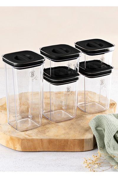 Berlinger Haus 5 Storage Jars Set Food Boxes Sealing Lid Matte Black Collection