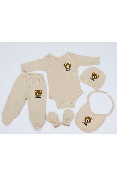 Maysa Smile Patterned 100% Organic 5-Piece Newborn Baby Hospital Release Set Waffle Fabric