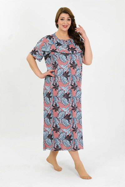 modaserdem Mdsrdm Women's Plus Size Short Sleeve Salmon Mother Nightgown 1377