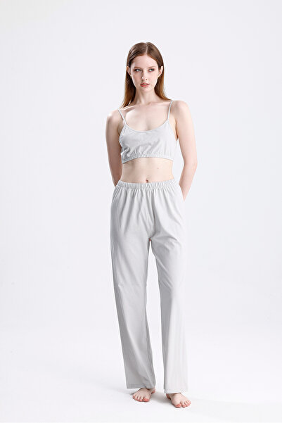 Laperissa Women's Gray 3-Piece Home Wear Set Bustier, Pants and Tie Top