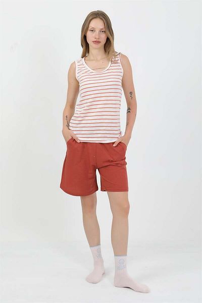 modaserdem Mdsrdm Women's Thick Strap Cotton Combed Shorts Suit Orange- 100% Cotton
