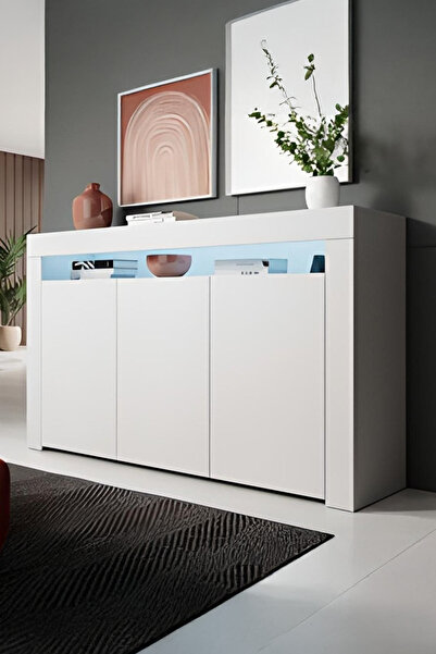 ECM Konsol Led Aydınlatmalı Şık Modern Ve Zarif Konsol Beyaz Mat Büfe