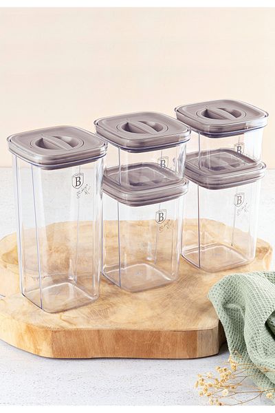 Berlinger Haus 5 Storage Jars Set Food Boxes Sealing Lid Taupe Collection Food Containers