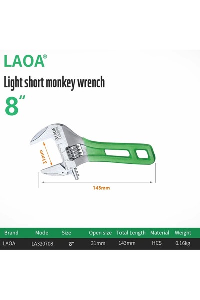 LAOA مفتاح ربط بمقبض قصير LA320708 مقاس 8 بوصات، خفيف الوزن، مفتاح ربط مفتوح ...