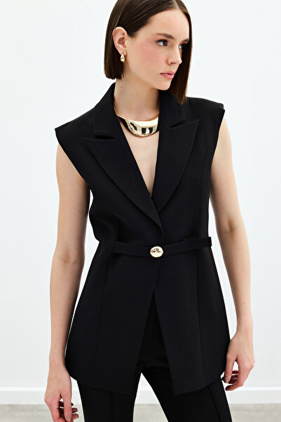 Sateen Toka Детальний довгий жилет - Чорний