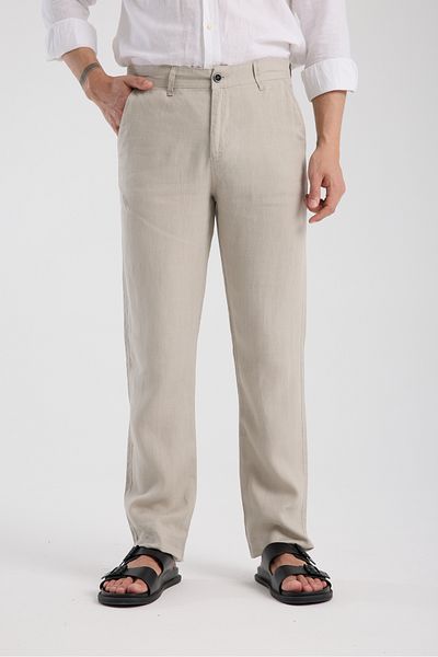muzzo jeans Regular Fit Cream 100% Linen Trousers