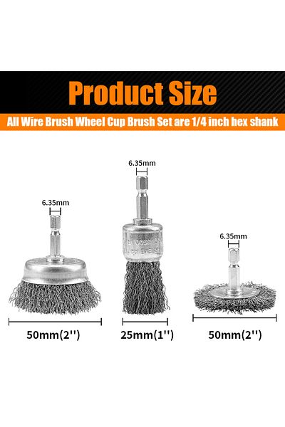 SI FANG 3pcs Set 3/7pcs Wire Brush Wheel Cup Brush Set Wire Brush For Drill 1/4 Inch Hexagonal Handle For D
