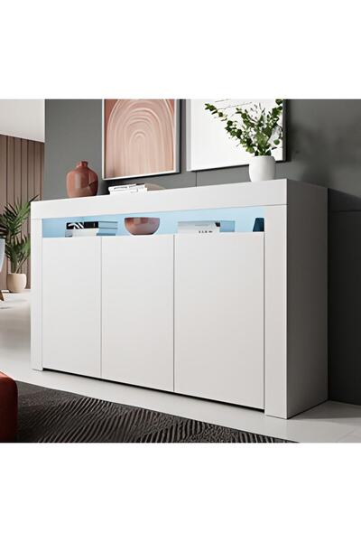 ECM Konsol Led Aydınlatmalı Şık Modern Ve Zarif Konsol Beyaz Mat Büfe