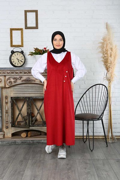 NİSUM MODA Button Detailed Velvet Salopette Dress