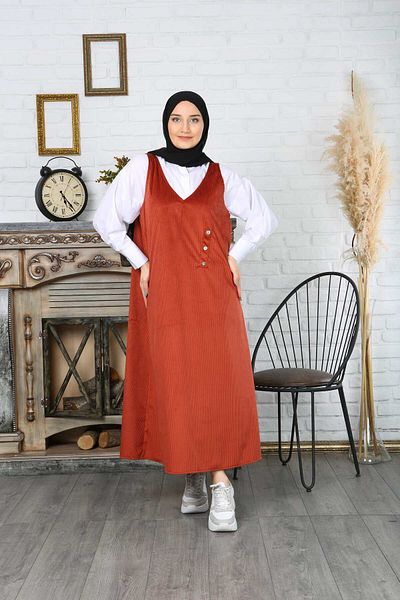 NİSUM MODA Button Detailed Velvet Salopette Dress