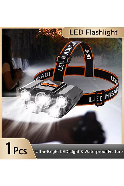 Choice headlight LED Strong Light Five Headed Outdoor Waterproof Fishing Light USB Rechargeable Ultra Brigh