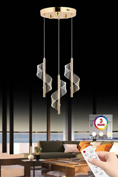 İstanbul Avize Mira 3'lü Gold Kumandalı 3 Renk Led Lüx Modern Ledli Avize