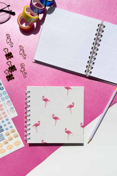 Martius Art 15X15 cm Fushya Flamingo Notepad / School Notebook Spiral Bound Line & Hard Cover