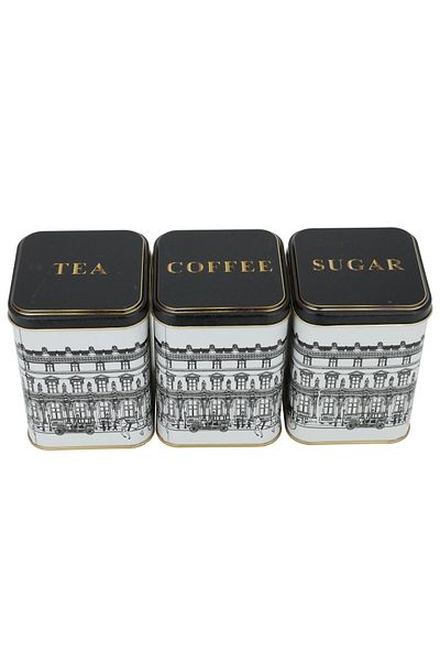 EVLE Square Metal Storage Container 8.7 cm X 8.7 cm X 12.5 Cm, Set of 3, City