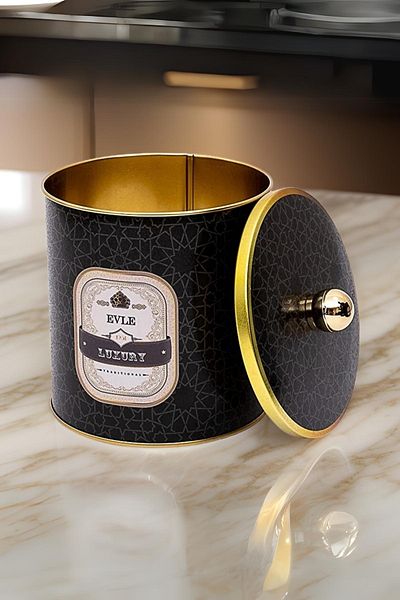 EVLE Trellis Patterned Round Metal Storage Container, Food Storage Container - Organizer 14 Cm X 15 Cm Er143-v2