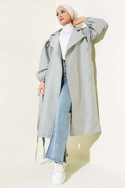 VıoShıne Women's Waist Tie Balloon Sleeve Trench Coat