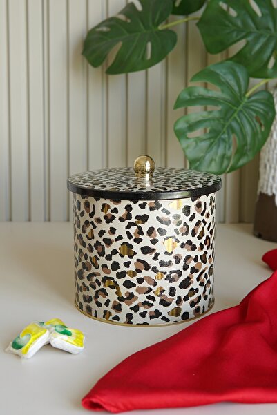 EVLE Leo Patterned Food Storage Container - Metal Storage Container 17.5 Cm X 15.5 Cm Er146-v4