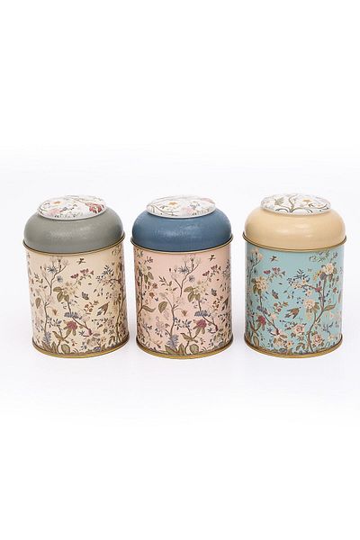 EVLE 3-Piece Metal Storage Container Set 9 Cm Erzak Container Jar Set, Botanica Erb05u2