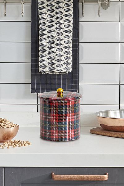EVLE Ef147-ı3 Plaid(EKOSE) Patterned Round Metal Storage Container 17.5 Cm