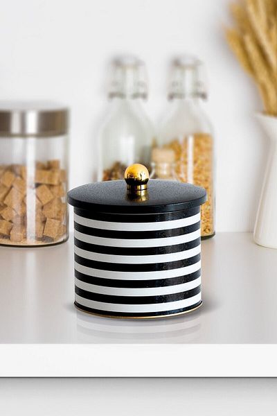 EVLE Ef142-g9 Line Black Patterned Round Metal Storage Container 14 Cm
