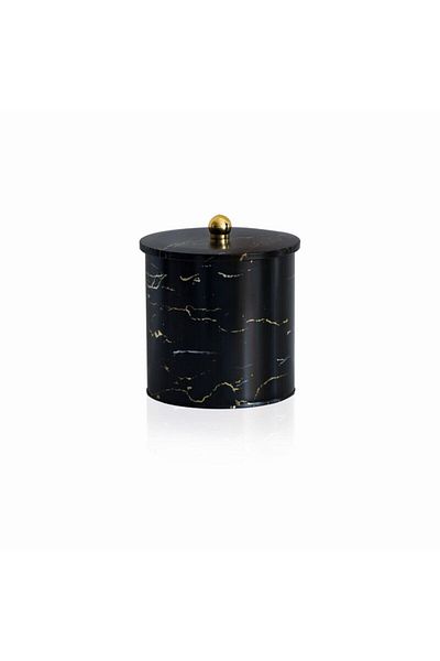 EVLE Ef147-50 Marble Black Patterned Round Metal Storage Container 17.5 Cm