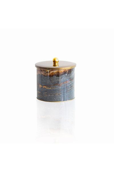 EVLE Ef146-h8 Rock And Gold Patterned Round Metal Storage Container 17.5 Cm