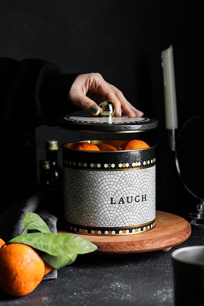 EVLE Mosaic Patterned Round Metal Storage Container, Food Storage Container - Organizer 14 Cm X 12.5 Cm Er142-9b