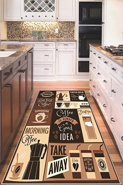 linazaitun Kahverengi Kahve Ikonlu Yıkanabilir Kaymaz Taban Leke Tutmaz Moder...