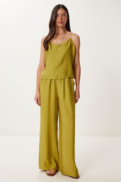 Lovelyİstanbul Set pantaloni bluză modal cu bretele YAĞ GREEN LRV0108