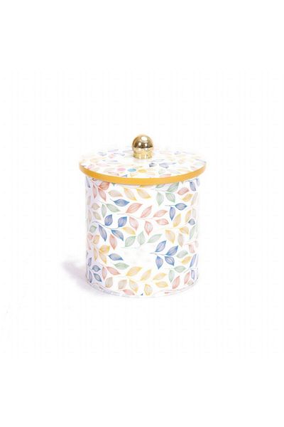 EVLE Ef143-42 Leaf 1 Patterned Round Metal Storage Container 14 Cm
