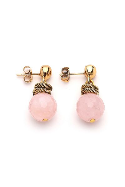 Mon Reve Rose Halo Pink Quartz Needle Earrings