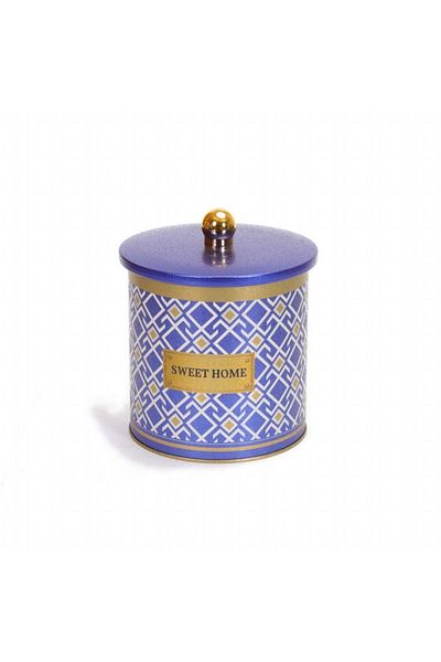 EVLE Ef143-93 Turkish Blue_swt Home Patterned Round Metal Storage Container 14 Cm