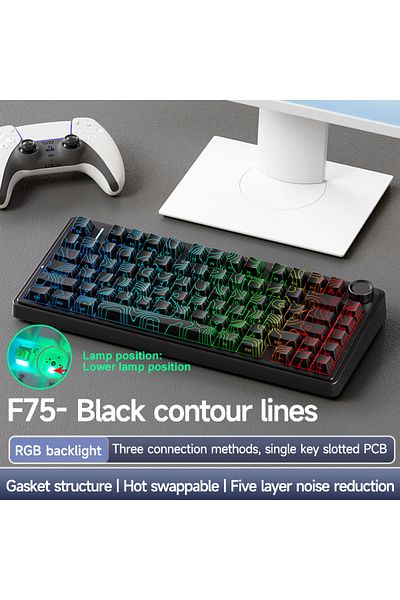 HRUEDA Leobog Reaper Axis Black Contour Lines Aula F75 2.4g Wireless/bluetooth/wired Gaming Mechanical Keyb