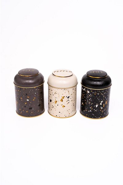 EVLE 3-Piece Metal Storage Container Set 9 Cm Food Container Jar Set, Terrazo Erb05u4