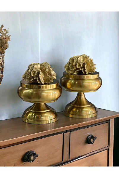 ArzzHome Dekoratif 2'li Mercan Ayaklı Kutu & Obje Eskitme / Gold