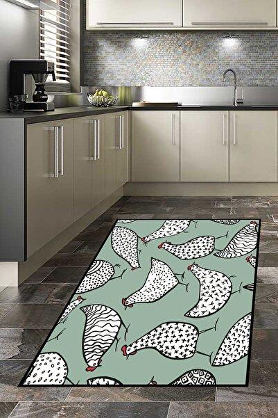linazaitun Tavuk Desenli Kitchen Dijital Baskılı Kaymaz Taban Yıkanabilir Lek...