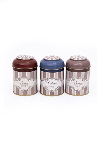 EVLE 3-Piece Metal Storage Container Set 9 Cm Food Container Jar Set, Elegance Erb05v5