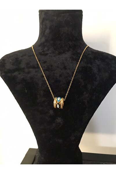 shop 316 L ÇELİK GOLD KAPLAMA İNCE ZİNCİRLİ ZAR ŞEKLİNDE RENKLİ NAZAR BONCUKL...