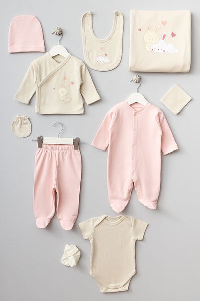 Bebitof Cute Heart Rabbit Patterned 10 Piece Boxed Newborn Hospital Release Set