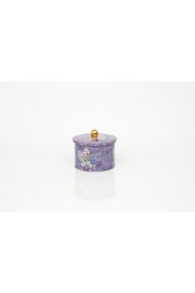 EVLE Ef141-28 Flower Purple Patterned Round Metal Storage Container 14 Cm