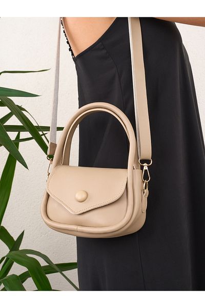 Cochines Women's Mink Buttoned Shoulder and Shoulder Bag