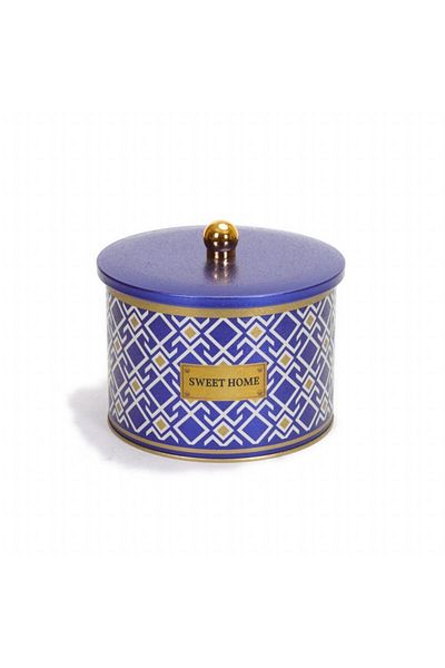 EVLE Ef145-93 Turkish Blue_swt Home Patterned Round Metal Storage Container 17.5 Cm